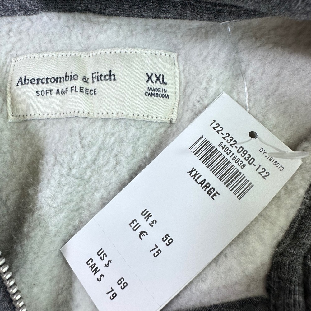 Abercrombie & Fitch Mens Soft Fleece Full Zip Hoodie Grey XXL NWT streetwear - Picture 2 of 6